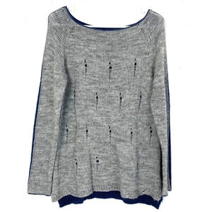 Another Story NYC Distressed Sweater Womens Size Medium Grey Blue Long Sleeve